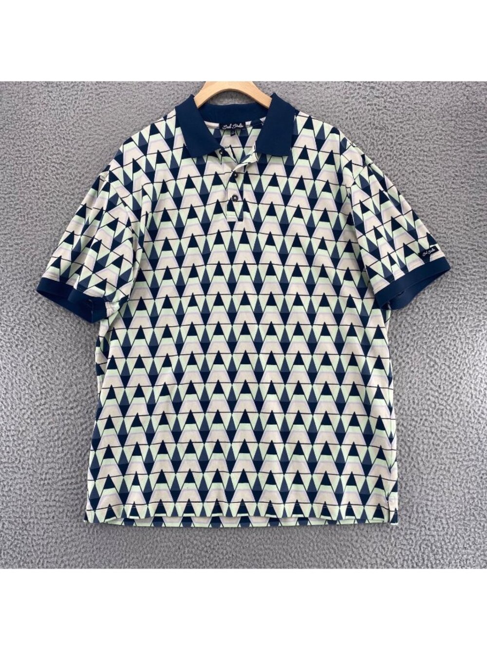 Bad Birdie Shirt Mens Large Green Multi Diamond Polo Cotton Stretch Short Sleeve